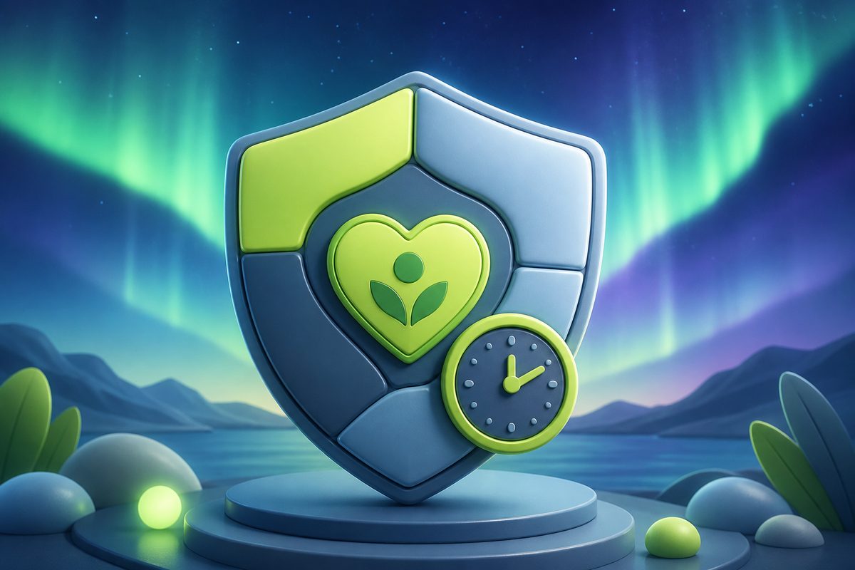 Protective shield and clock motifs representing safer play tools